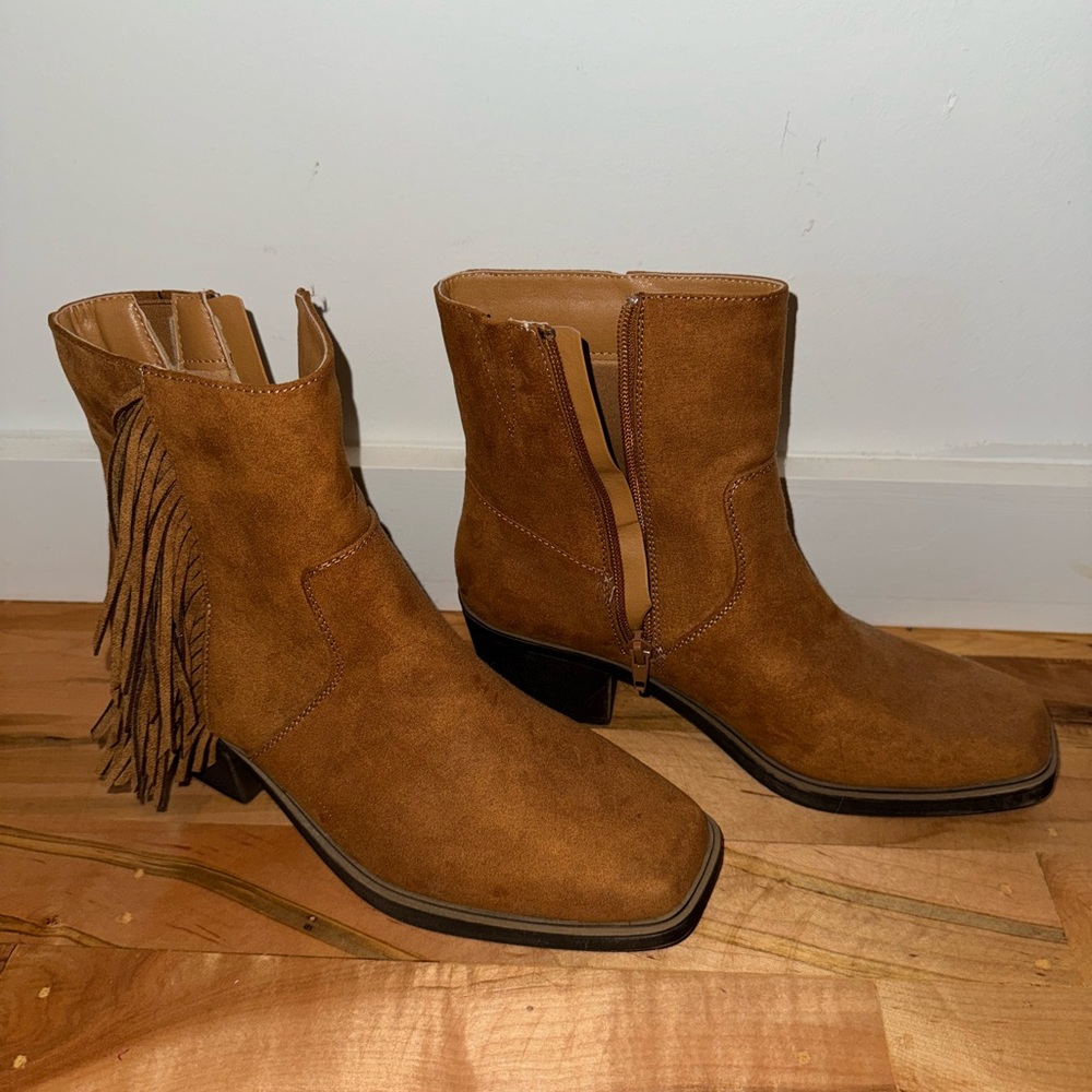 Women's Fringe Suede Ankle Boots - Brown Size 7
